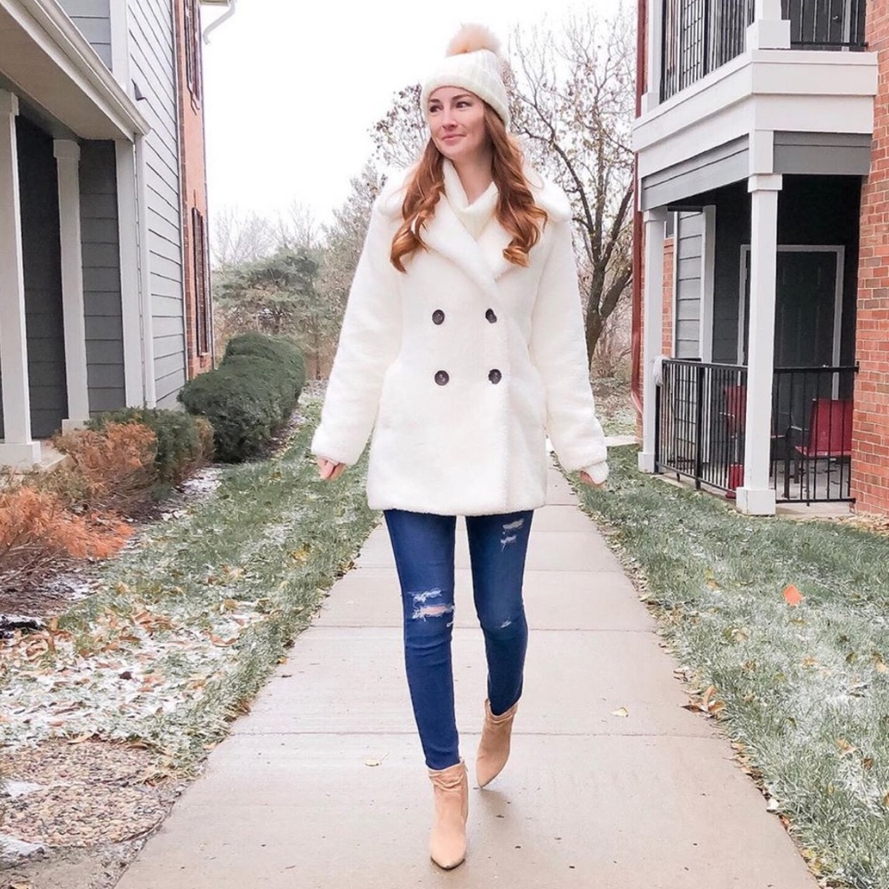 Winter White teddy bear pea coat small